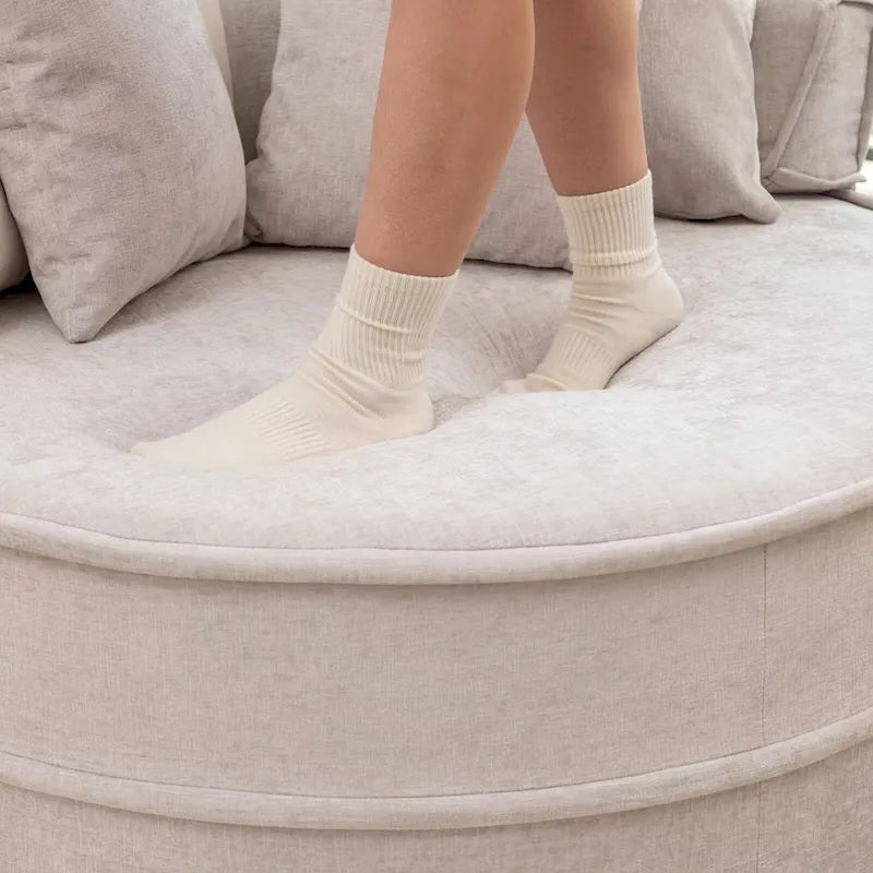 Fauteuil d'appoint moderne rond avec repose-pieds - Canapé lounge en velours