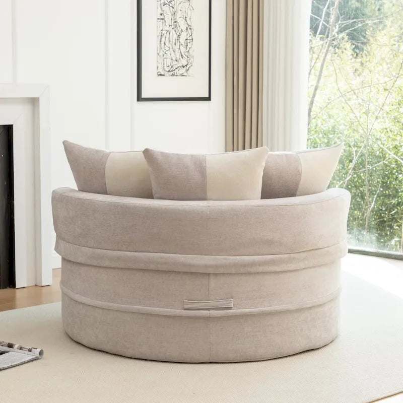 Fauteuil d'appoint moderne rond avec repose-pieds - Canapé lounge en velours