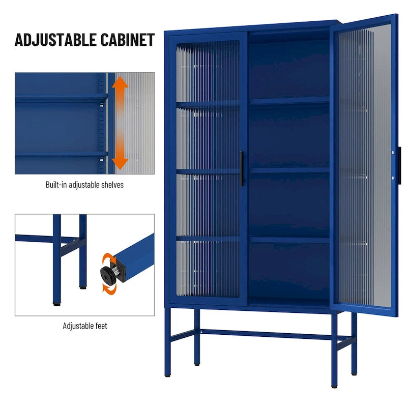 Buffet vitrine moderne de 61,02 po avec étagères réglables, kit anti-basculement et portes en verre trempé