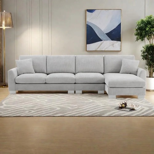 119 Chenille L-Shaped Sectional Sofa with Chaise Lounge and 2 Pillows