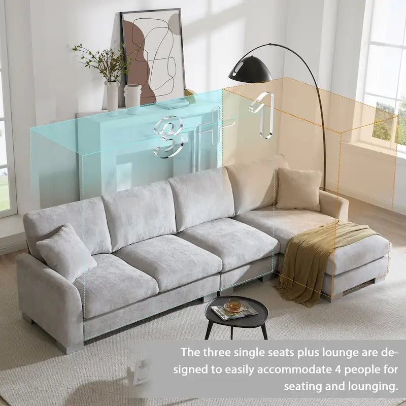 Canapé d'angle en chenille 119 avec méridienne et 2 coussins