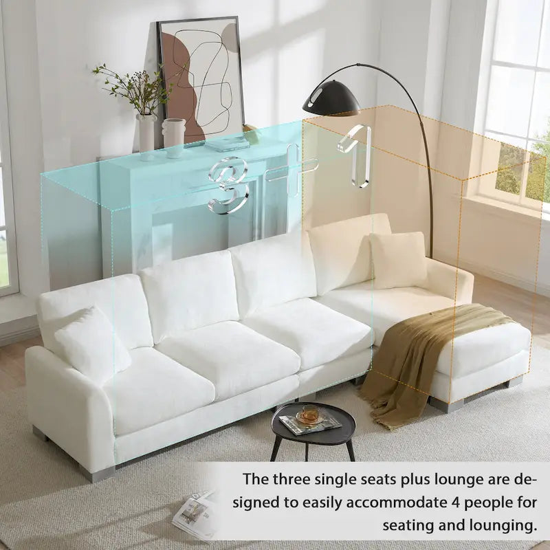 Canapé d'angle en chenille 119 avec méridienne et 2 coussins