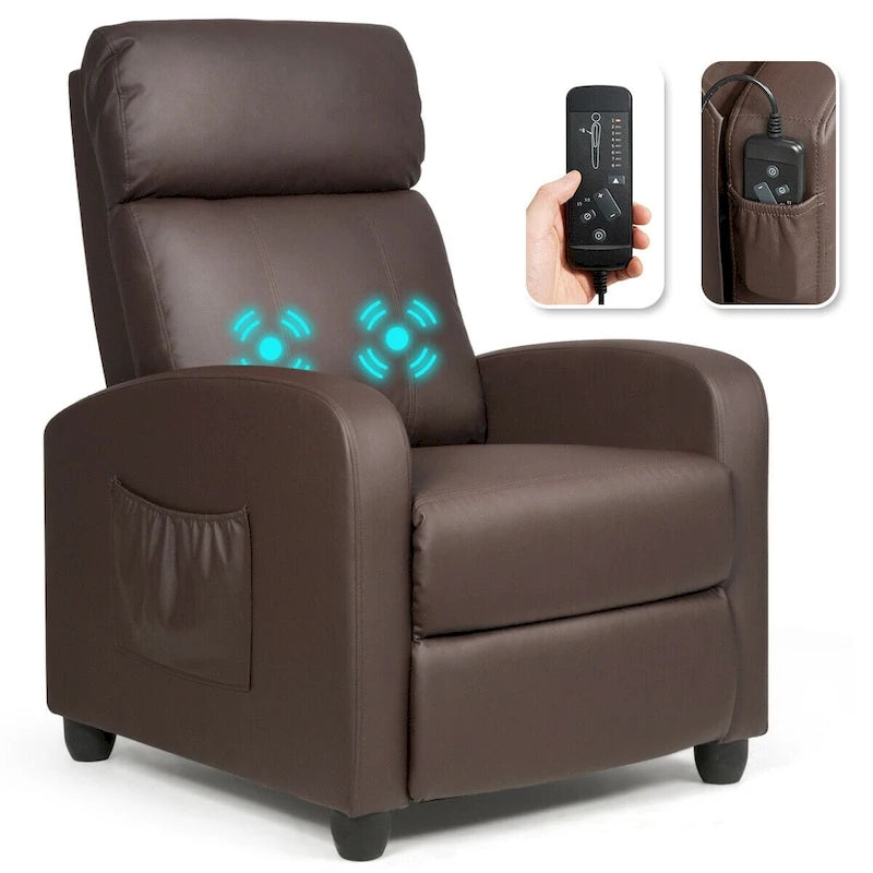 Fauteuil de massage inclinable Gymax, canapé une place rembourré avec repose-pieds