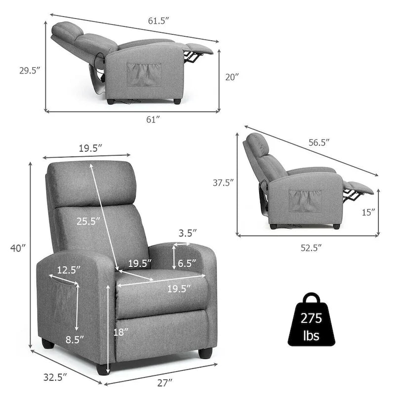Fauteuil de massage inclinable Gymax, canapé une place rembourré avec repose-pieds