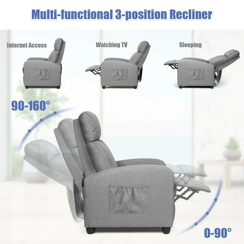 Fauteuil de massage inclinable Gymax, canapé une place rembourré avec repose-pieds