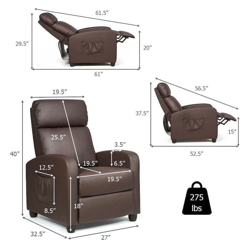 Fauteuil de massage inclinable Gymax, canapé une place rembourré avec repose-pieds
