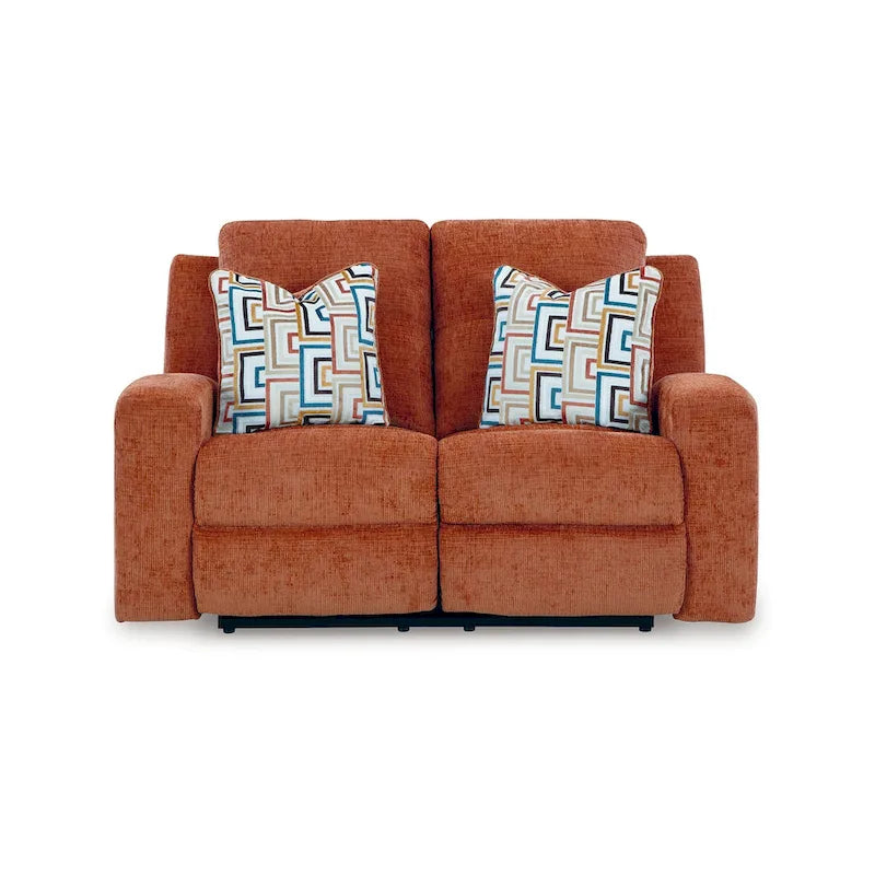 Fauteuil inclinable manuel Genna, canapé deux places, polyester orange, 2 coussins, 162 cm (64 pouces)