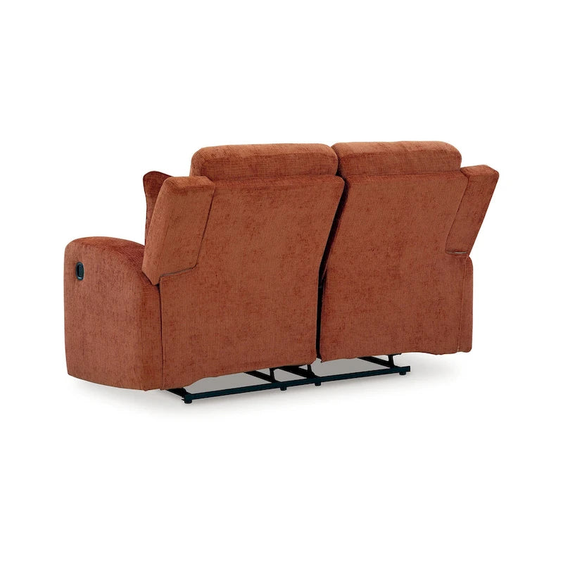 Fauteuil inclinable manuel Genna, canapé deux places, polyester orange, 2 coussins, 162 cm (64 pouces)