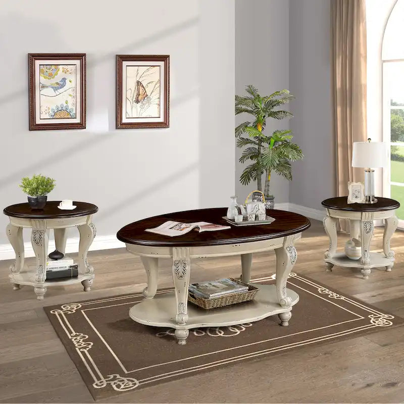 Modern Coffee Table Set Coffee Table and 2 End Side Tables 3-Piece Set with Rounded Corners, for Living Room