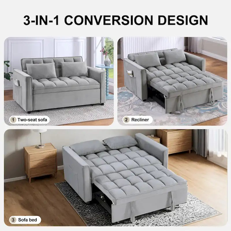 Modern 68 Length Tufted Convertible Loveseat Sleeper Sofa Bed - 68L x 55W x 20H