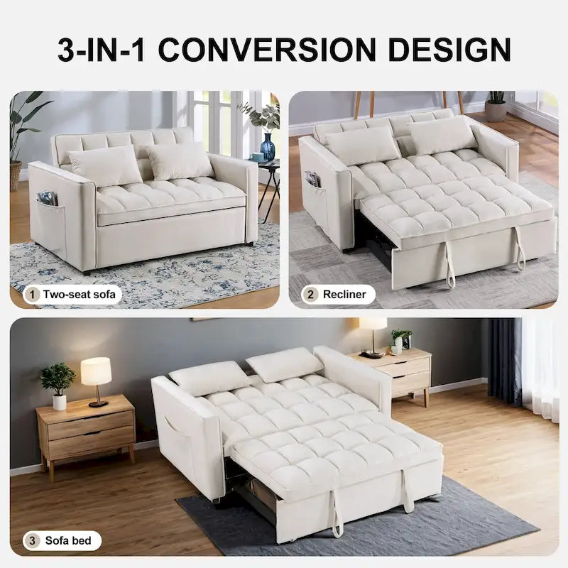 Canapé-lit convertible moderne capitonné 2 places - 173 cm (L) x 140 cm (l) x 51 cm (H)