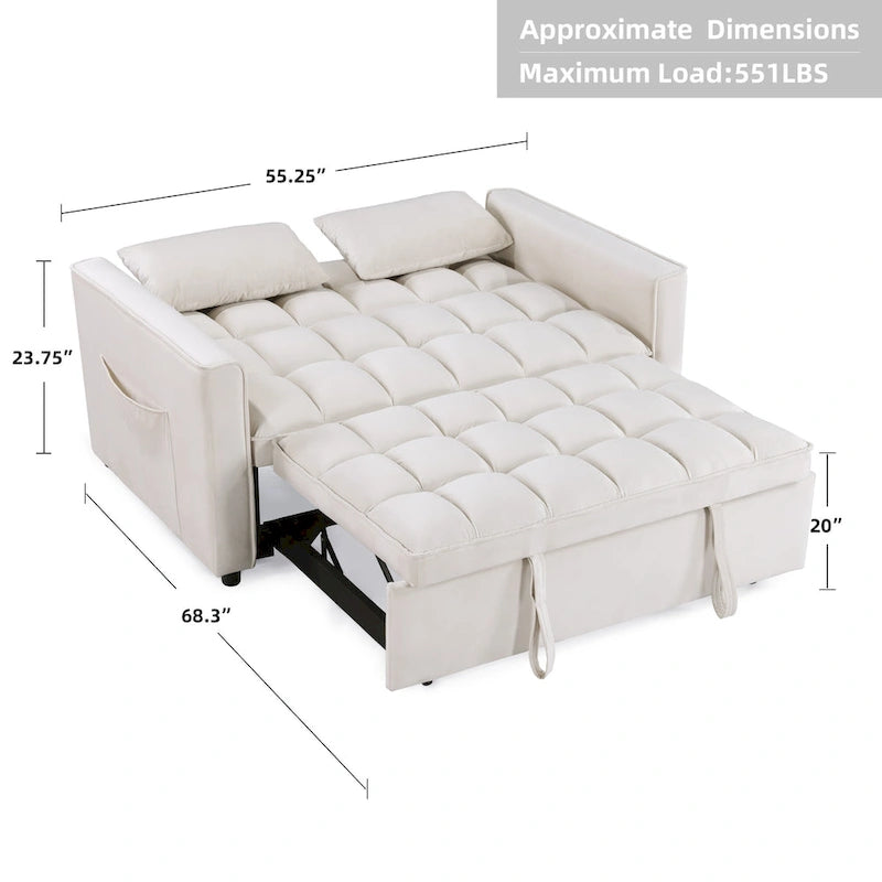 Canapé-lit convertible moderne capitonné 2 places - 173 cm (L) x 140 cm (l) x 51 cm (H)
