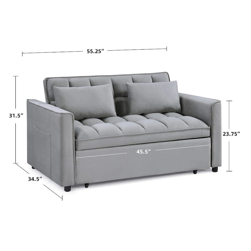 Canapé-lit convertible moderne capitonné 2 places - 173 cm (L) x 140 cm (l) x 51 cm (H)