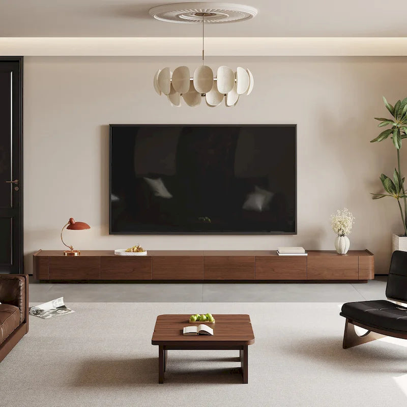 Meuble TV moderne du milieu du siècle, 4 à 6 tiroirs, console multimédia en bois massif marron