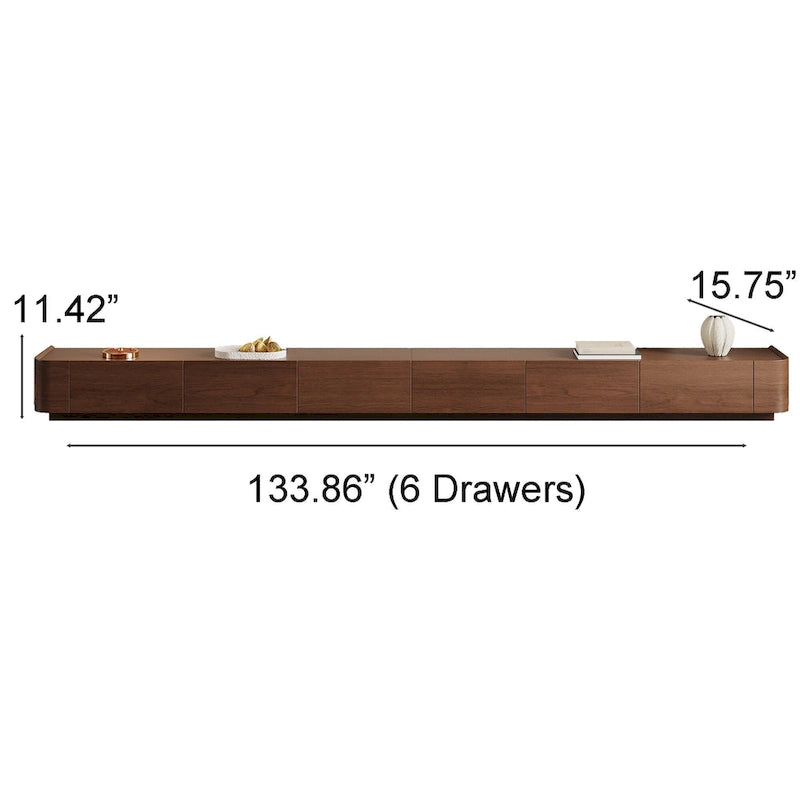 Meuble TV moderne du milieu du siècle, 4 à 6 tiroirs, console multimédia en bois massif marron