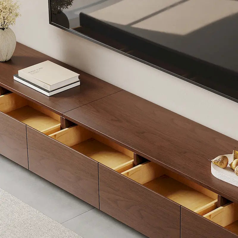 Meuble TV moderne du milieu du siècle, 4 à 6 tiroirs, console multimédia en bois massif marron