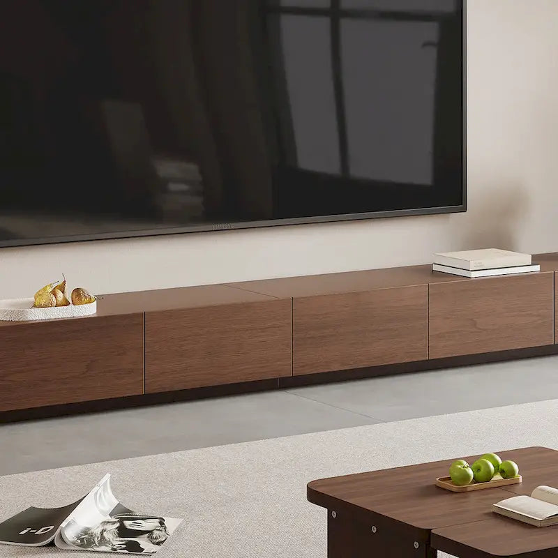 Meuble TV moderne du milieu du siècle, 4 à 6 tiroirs, console multimédia en bois massif marron