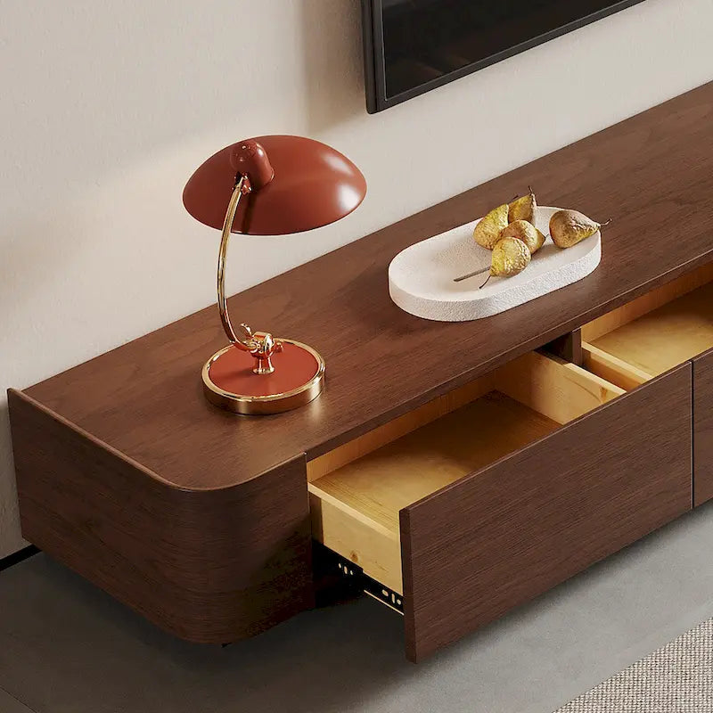 Meuble TV moderne du milieu du siècle, 4 à 6 tiroirs, console multimédia en bois massif marron