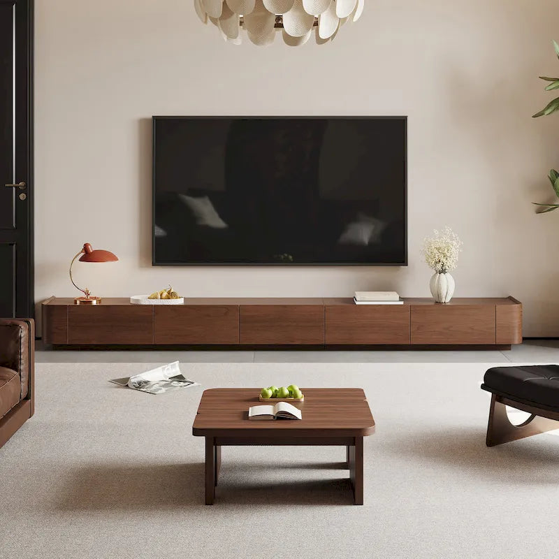 Meuble TV moderne du milieu du siècle, 4 à 6 tiroirs, console multimédia en bois massif marron