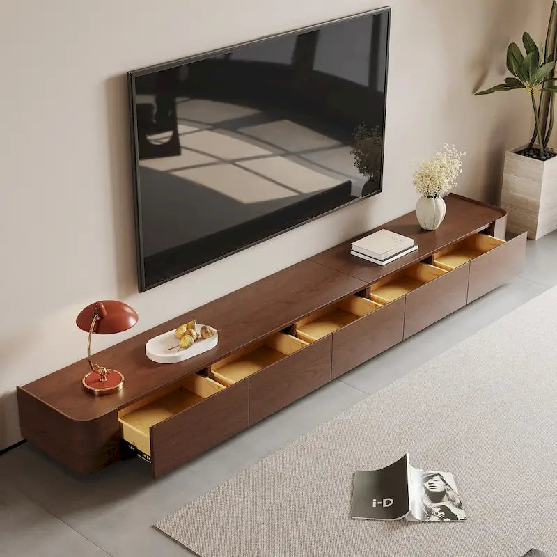 Meuble TV moderne du milieu du siècle, 4 à 6 tiroirs, console multimédia en bois massif marron