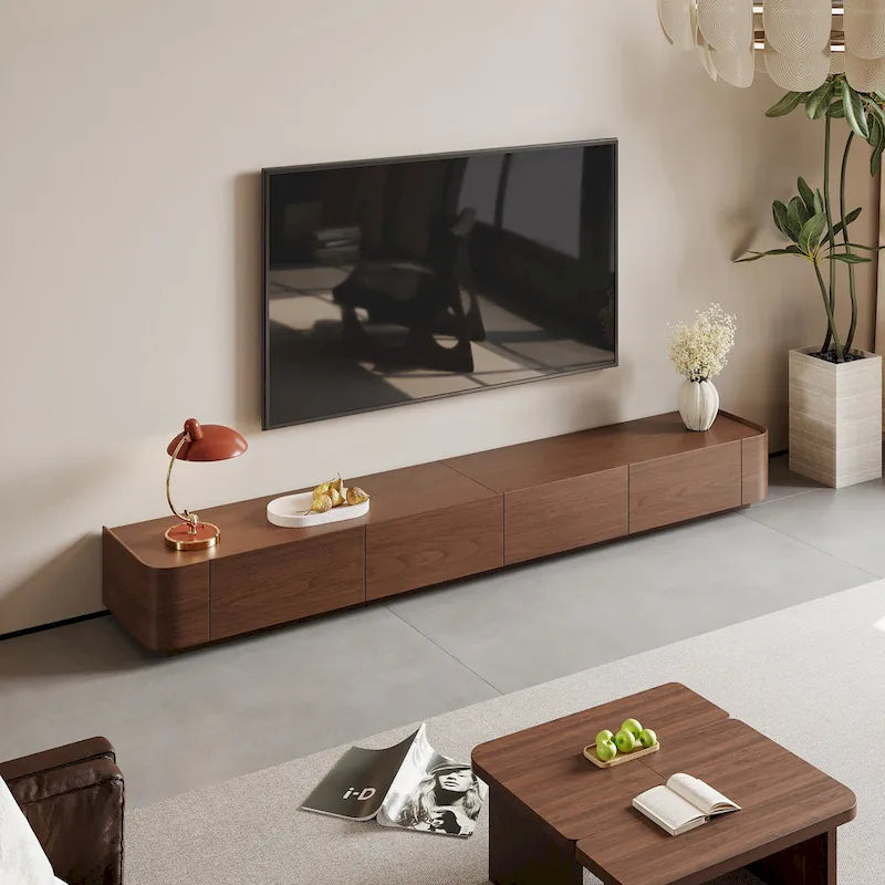 Meuble TV moderne du milieu du siècle, 4 à 6 tiroirs, console multimédia en bois massif marron