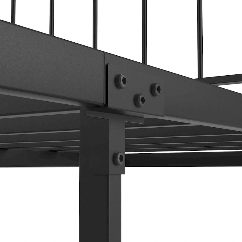 Cadre de lit plateforme Queen en métal noir avec tête et pied de lit, construction robuste, aucun sommier requis, Queen
