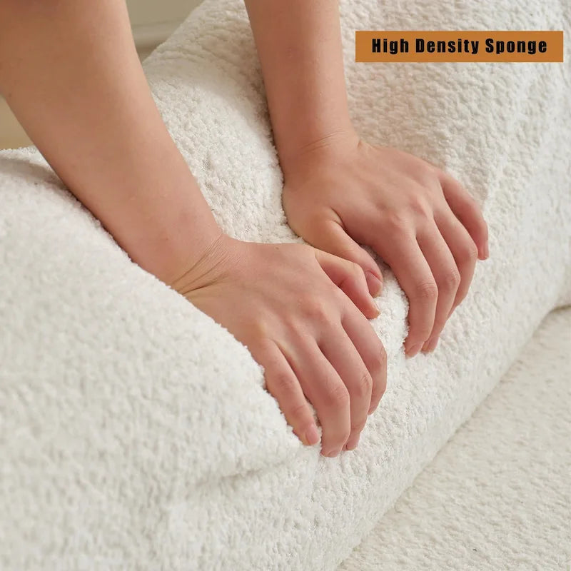 Canapé d'angle modulaire en forme de L, 3 pièces, revêtement bouclé blanc surdimensionné, combinaison libre, aucun assemblage requis