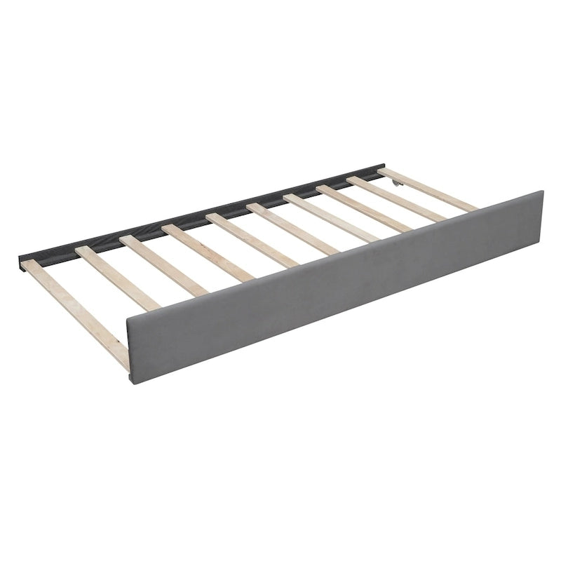 Lit de jour entièrement en velours avec lit gigogne et sommier à lattes en bois