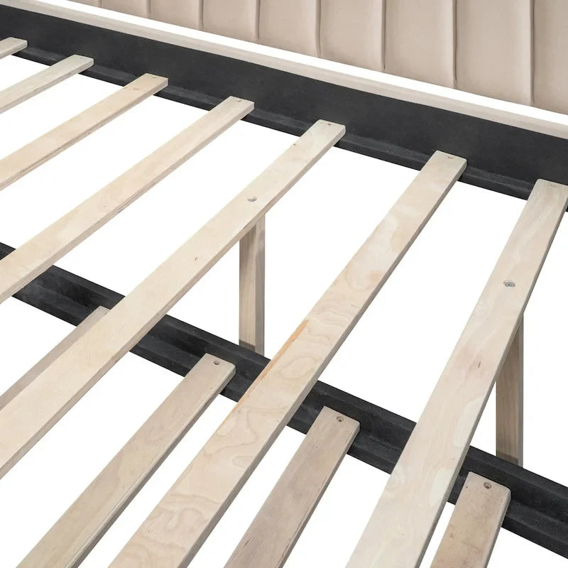 Lit de jour entièrement en velours avec lit gigogne et sommier à lattes en bois