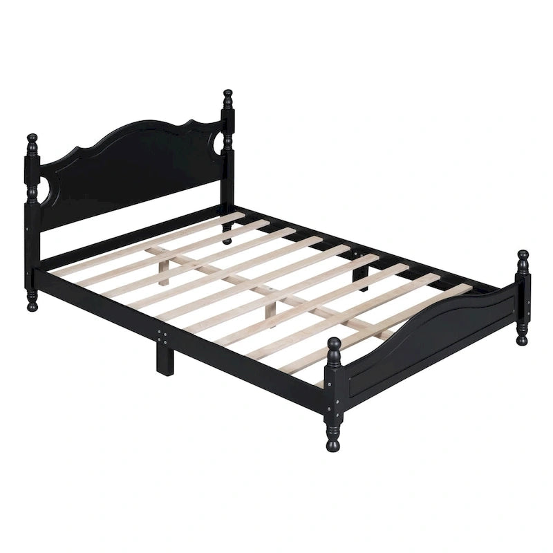 Lit plateforme rétro en bois noir, taille standard