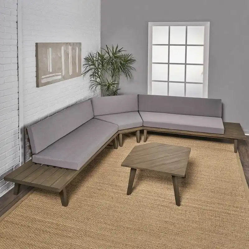 Ensemble de canapés d'angle minimalistes en bois en forme de V, 4 pièces, par Christopher Knight Home