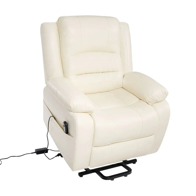 Fauteuil inclinable électrique de luxe réglable pour personnes âgées, en similicuir, avec dossier divisé.