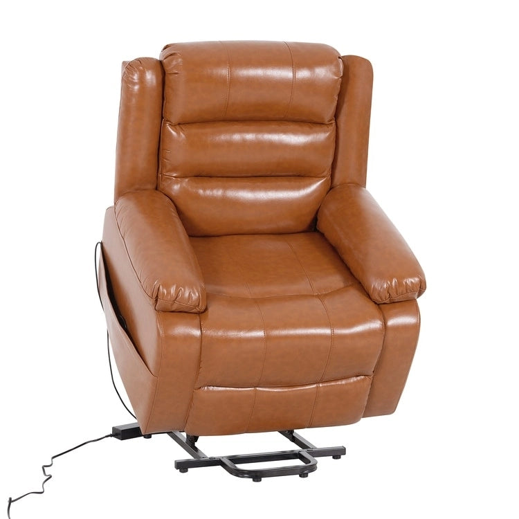 Fauteuil inclinable électrique de luxe réglable pour personnes âgées, en similicuir, avec dossier divisé.
