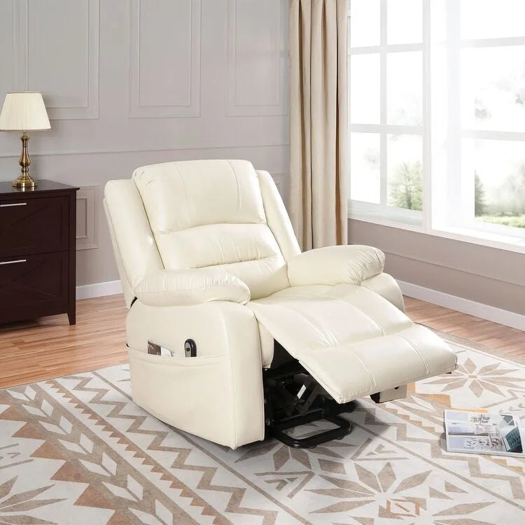 Fauteuil inclinable électrique de luxe réglable pour personnes âgées, en similicuir, avec dossier divisé.