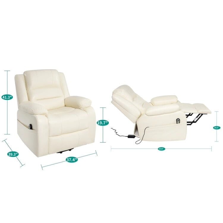 Fauteuil inclinable électrique de luxe réglable pour personnes âgées, en similicuir, avec dossier divisé.
