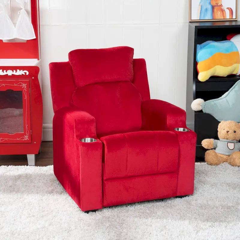 Fauteuil inclinable de luxe pour enfants avec repose-pieds, appui-tête et 2 porte-gobelets. Fauteuil inclinable en microfibre pour enfants de 3 ans et plus.