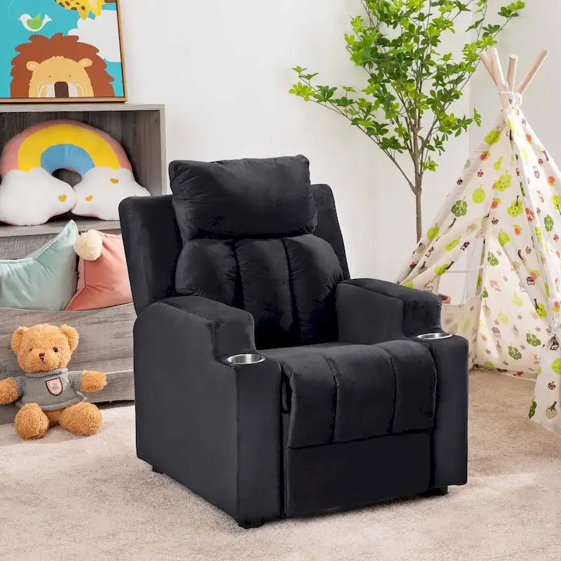 Fauteuil inclinable de luxe pour enfants avec repose-pieds, appui-tête et 2 porte-gobelets. Fauteuil inclinable en microfibre pour enfants de 3 ans et plus.