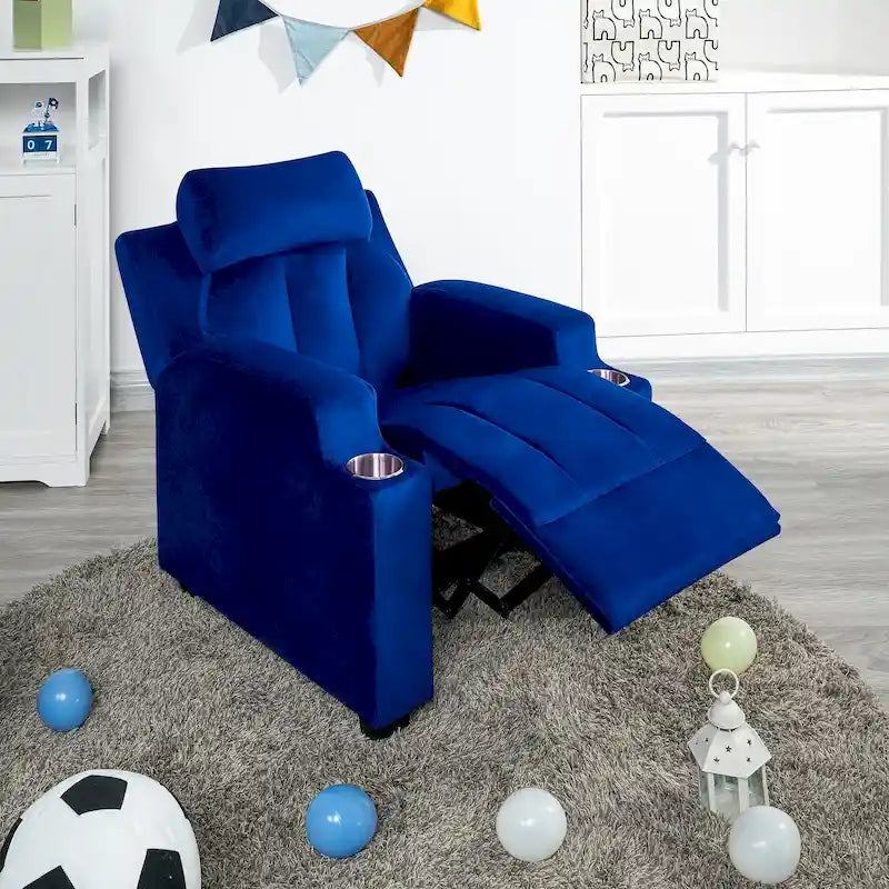 Fauteuil inclinable de luxe pour enfants avec repose-pieds, appui-tête et 2 porte-gobelets. Fauteuil inclinable en microfibre pour enfants de 3 ans et plus.