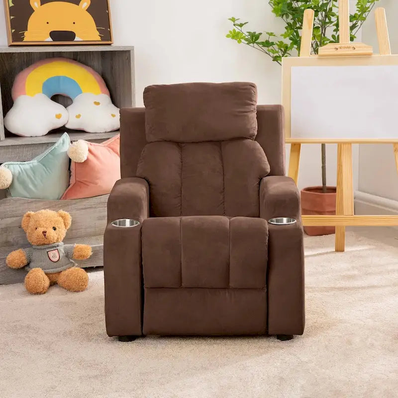 Fauteuil inclinable de luxe pour enfants avec repose-pieds, appui-tête et 2 porte-gobelets. Fauteuil inclinable en microfibre pour enfants de 3 ans et plus.