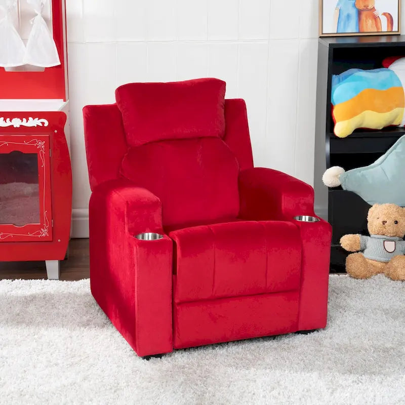Fauteuil inclinable de luxe pour enfants avec repose-pieds, appui-tête et 2 porte-gobelets. Fauteuil inclinable en microfibre pour enfants de 3 ans et plus.