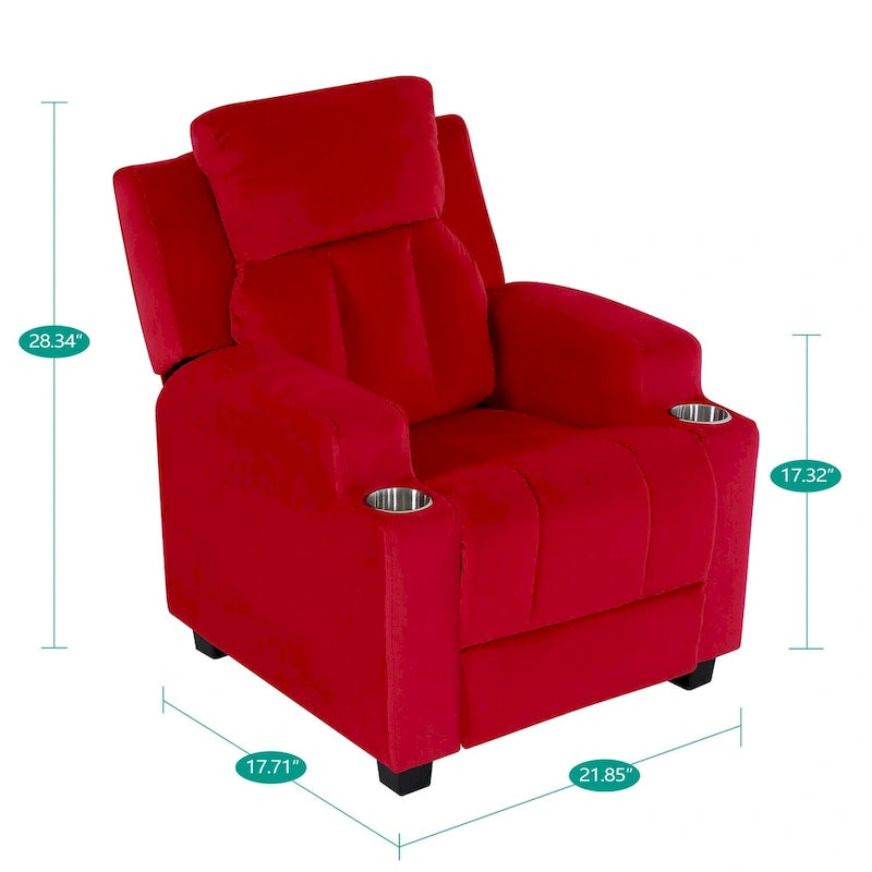 Fauteuil inclinable de luxe pour enfants avec repose-pieds, appui-tête et 2 porte-gobelets. Fauteuil inclinable en microfibre pour enfants de 3 ans et plus.