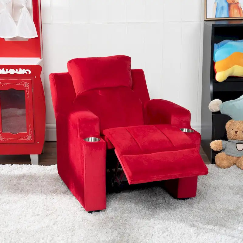 Fauteuil inclinable de luxe pour enfants avec repose-pieds, appui-tête et 2 porte-gobelets. Fauteuil inclinable en microfibre pour enfants de 3 ans et plus.