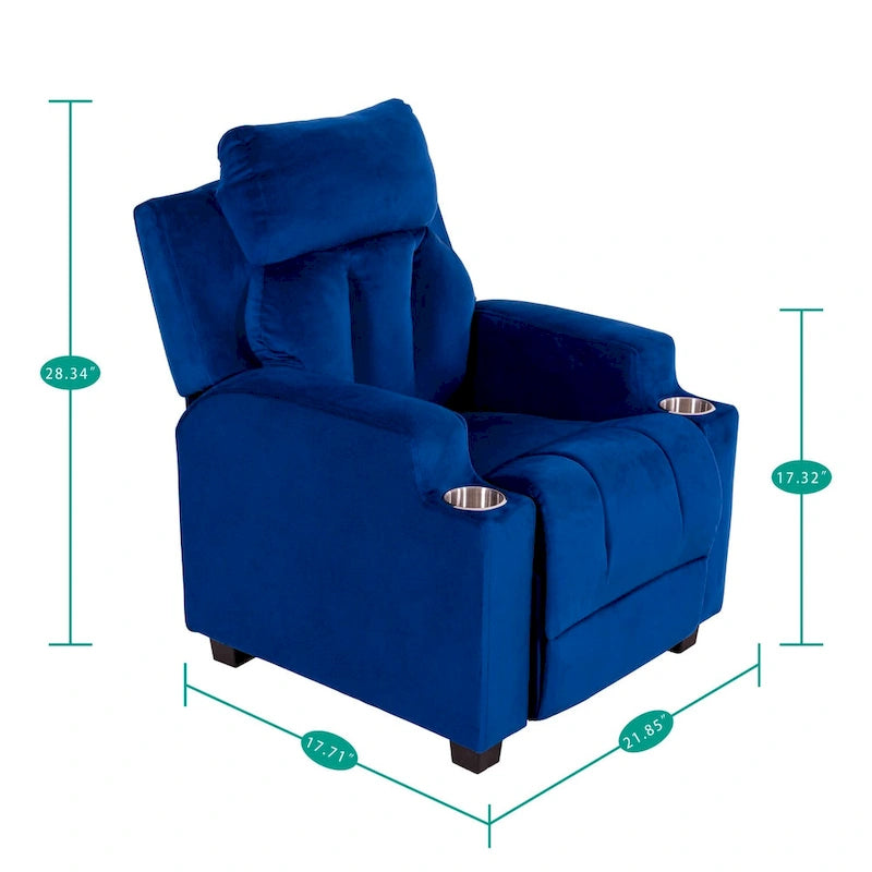 Fauteuil inclinable de luxe pour enfants avec repose-pieds, appui-tête et 2 porte-gobelets. Fauteuil inclinable en microfibre pour enfants de 3 ans et plus.