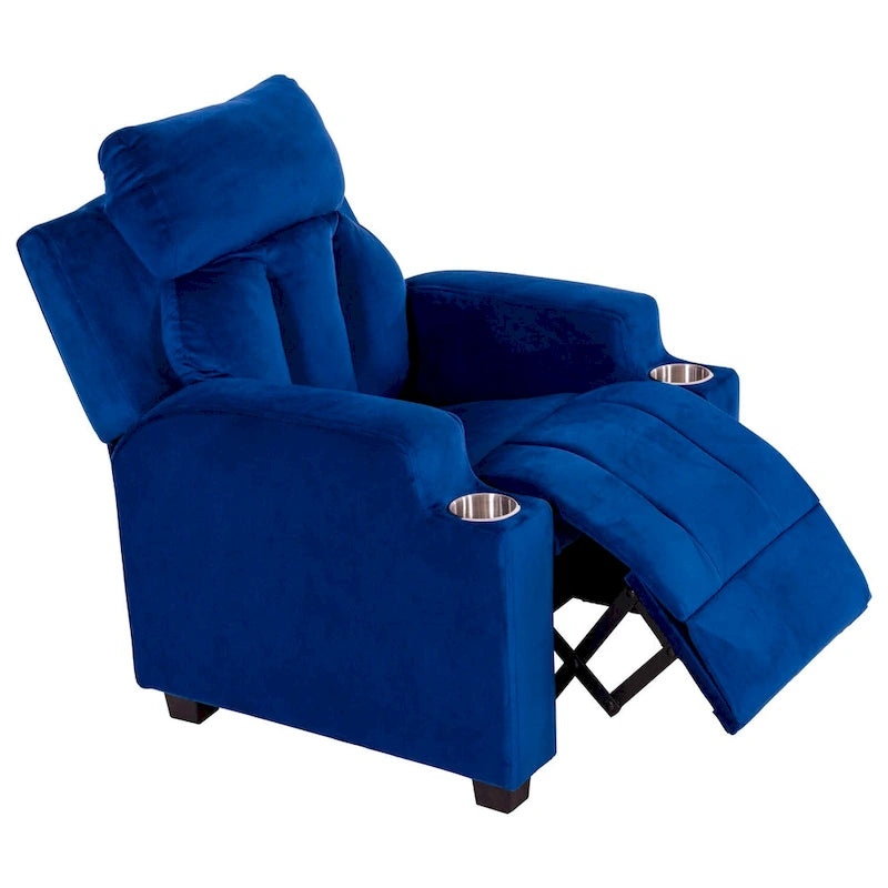 Fauteuil inclinable de luxe pour enfants avec repose-pieds, appui-tête et 2 porte-gobelets. Fauteuil inclinable en microfibre pour enfants de 3 ans et plus.