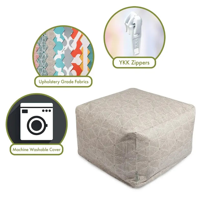 Pouf ottoman d'intérieur Charlie en coton de Majestic Home Goods, 68,5 cm L x 68,5 cm l x 43 cm H