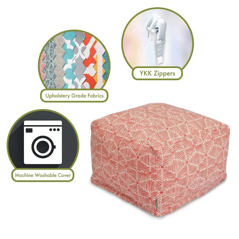 Pouf ottoman d'intérieur Charlie en coton de Majestic Home Goods, 68,5 cm L x 68,5 cm l x 43 cm H