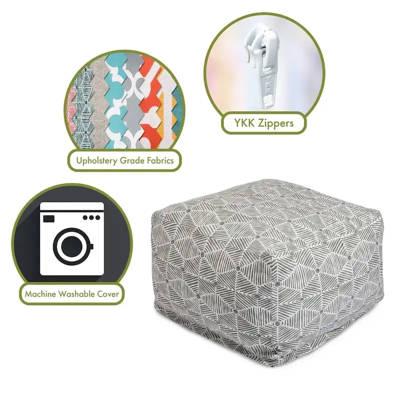 Pouf ottoman d'intérieur Charlie en coton de Majestic Home Goods, 68,5 cm L x 68,5 cm l x 43 cm H