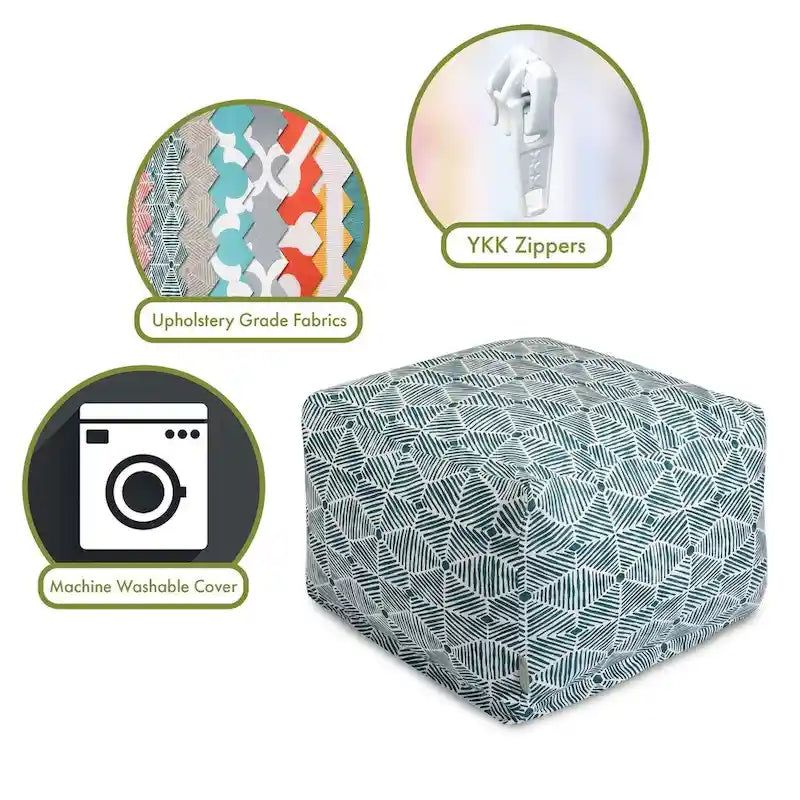 Pouf ottoman d'intérieur Charlie en coton de Majestic Home Goods, 68,5 cm L x 68,5 cm l x 43 cm H