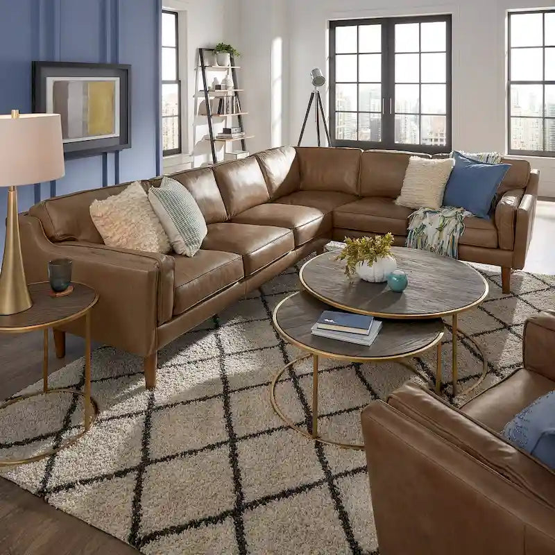 Canapé d'angle Darius Tan Oxford en cuir par iNSPIRE Q Modern