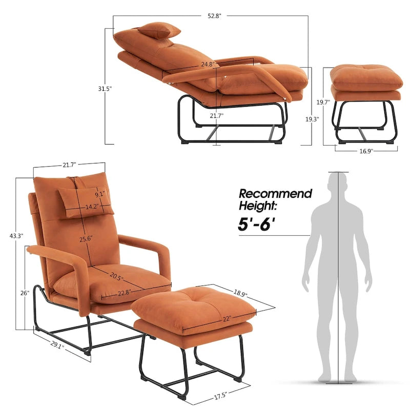 Fauteuil inclinable MCombo avec repose-pieds, fauteuils avec dossier réglable pour salon et chambre, tissu Leatheraire 4233